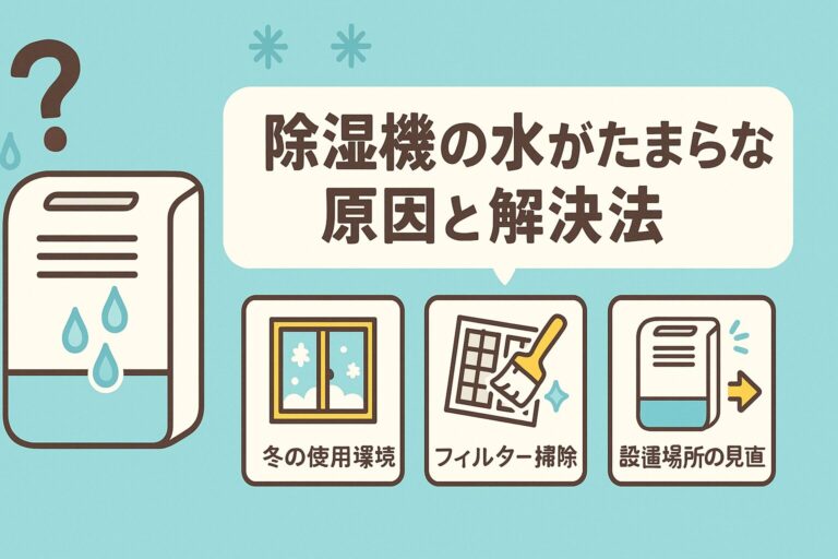 除湿機の水がたまらない原因と解決法｜冬の使用環境・フィルター掃除・設置場所の見直しで改善！