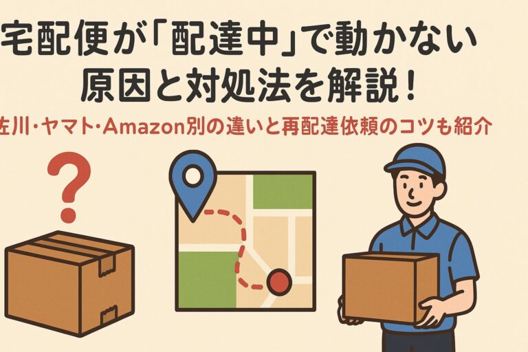 宅配便が「配達中」で動かない原因と対処法を解説！佐川・ヤマト・Amazon別の違いと再配達依頼のコツも紹介