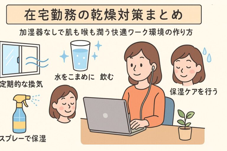 在宅勤務の乾燥対策まとめ｜加湿器なしで肌も喉も潤う快適ワーク環境の作り方