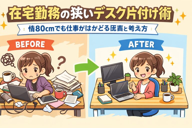 在宅勤務の狭いデスク片付け術｜幅80cmでも仕事がはかどる配置と考え方