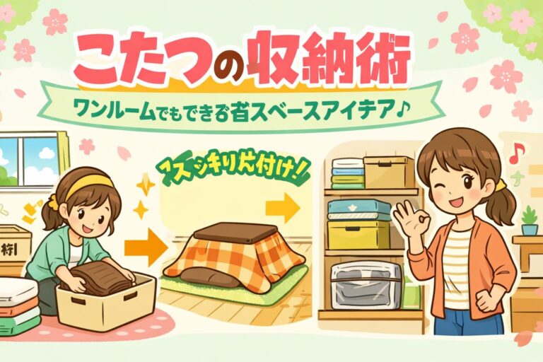 こたつの収納場所が足りない春の対処法。ワンルーム・賃貸でもできる省スペース収納アイデア