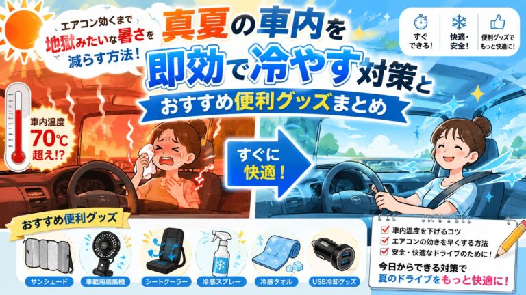 車のエアコン効くまで地獄みたいな暑さを減らす方法。真夏の車内を即効で冷やす対策とおすすめ便利グッズまとめ
